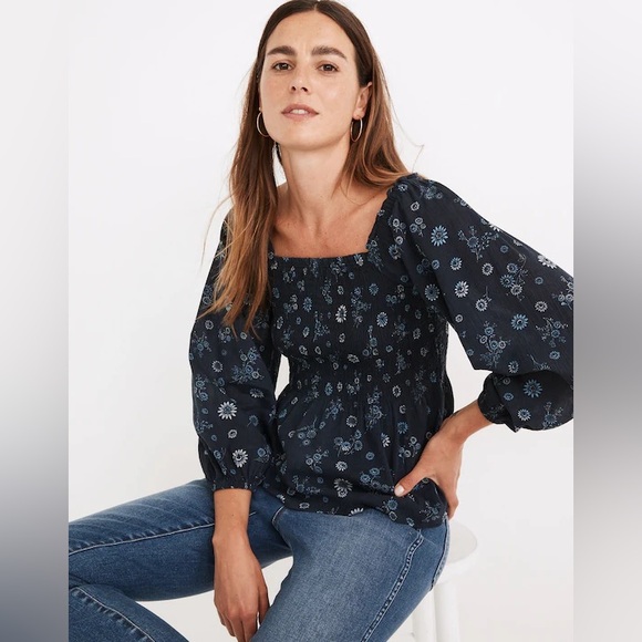 Madewell Lucie Smocked Peplum Top in Cottage Floral - Picture 2 of 8
